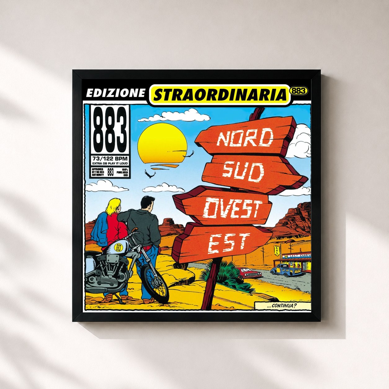 #noir Tableau carré de l'album Nord Sud Ovest Est de 883, cadre noir 32x32 cm