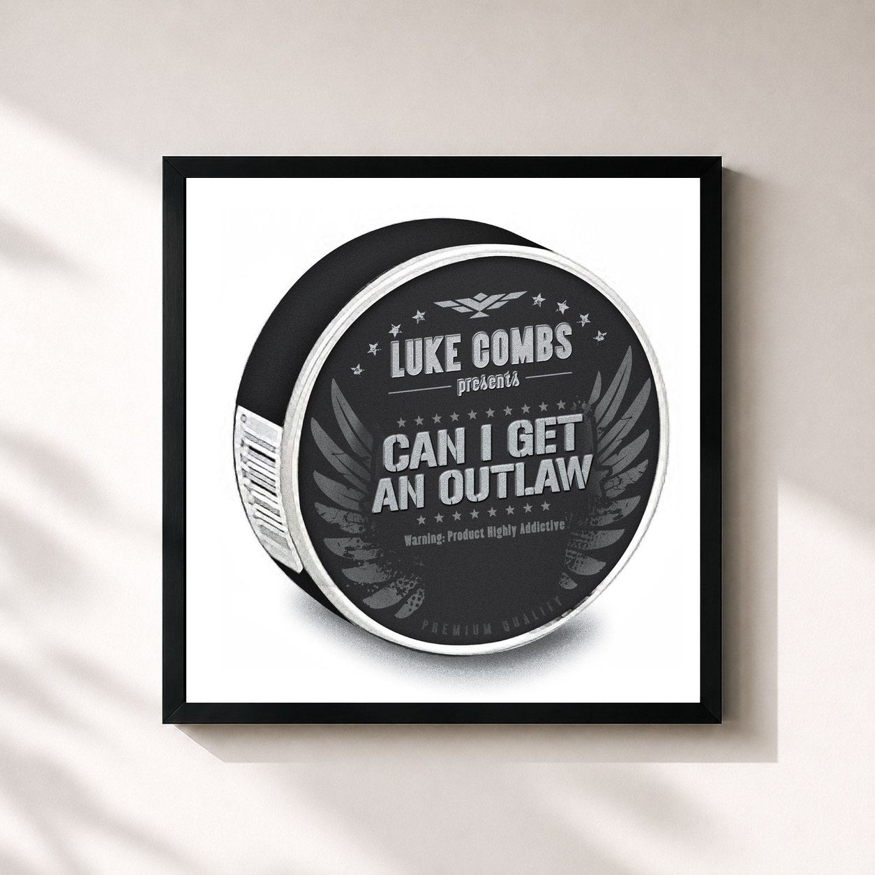 #noir Tableau carré de l'album Can I Get an Outlaw de Luke Combs, cadre noir 32x32 cm