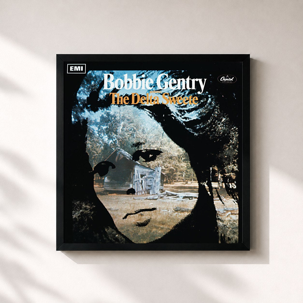 #noir Tableau carré de l'album The Delta Sweete de Bobbie Gentry, cadre noir 32x32 cm