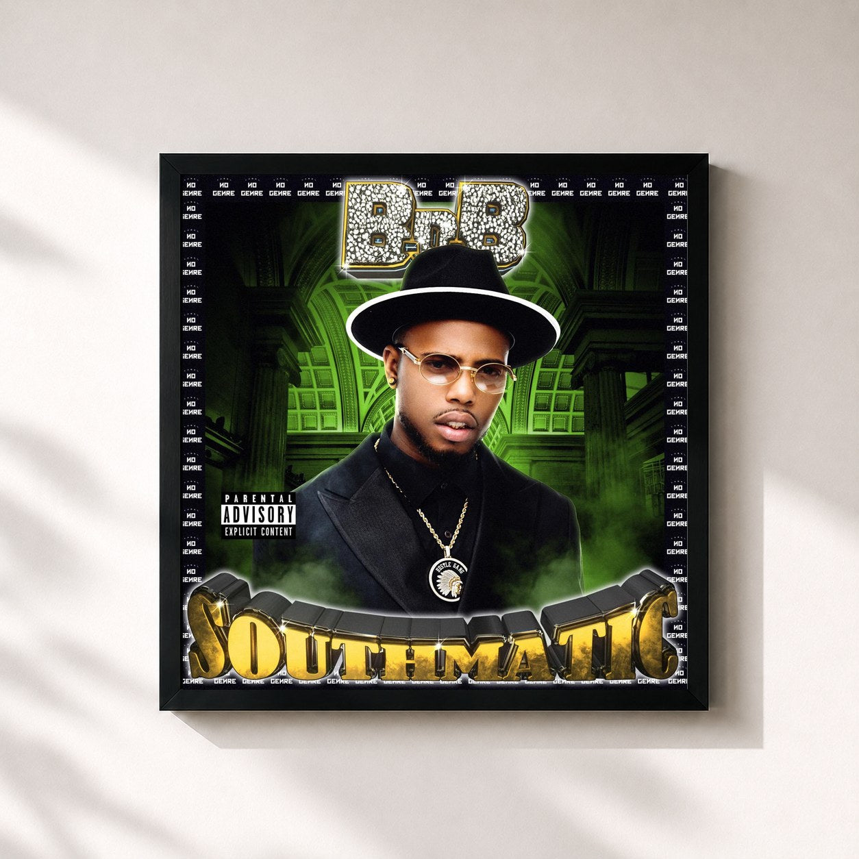 #noir Tableau carré de l'album Southmatic de B.o.B, cadre noir 32x32 cm