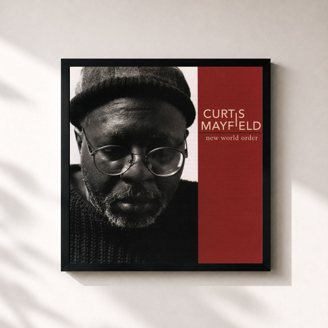 #noir Tableau carré de l'album New World Order de Curtis Mayfield, cadre noir 32x32 cm