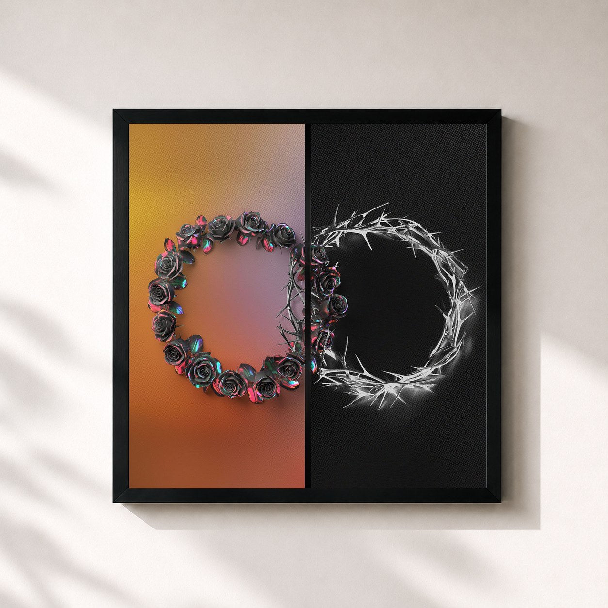 #noir Tableau carré de l'album DUAL de The Rose, cadre noir 32x32 cm