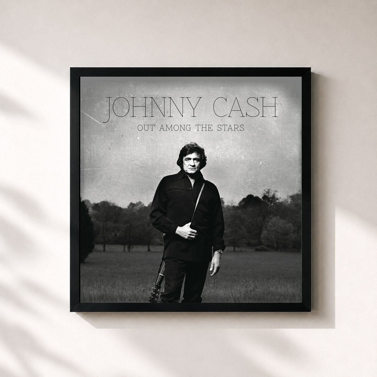#noir Tableau carré de l'album Out Among The Stars de Johnny Cash, cadre noir 32x32 cm