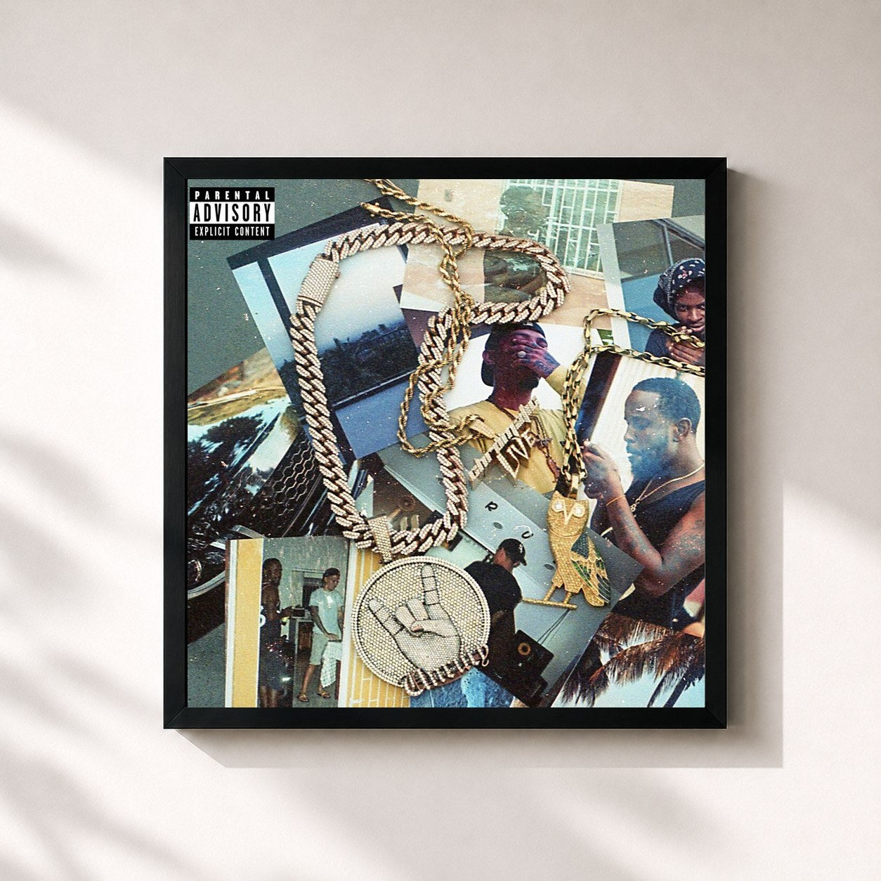 #noir Tableau carré de l'album FIXTAPE de Popcaan, cadre noir 32x32 cm
