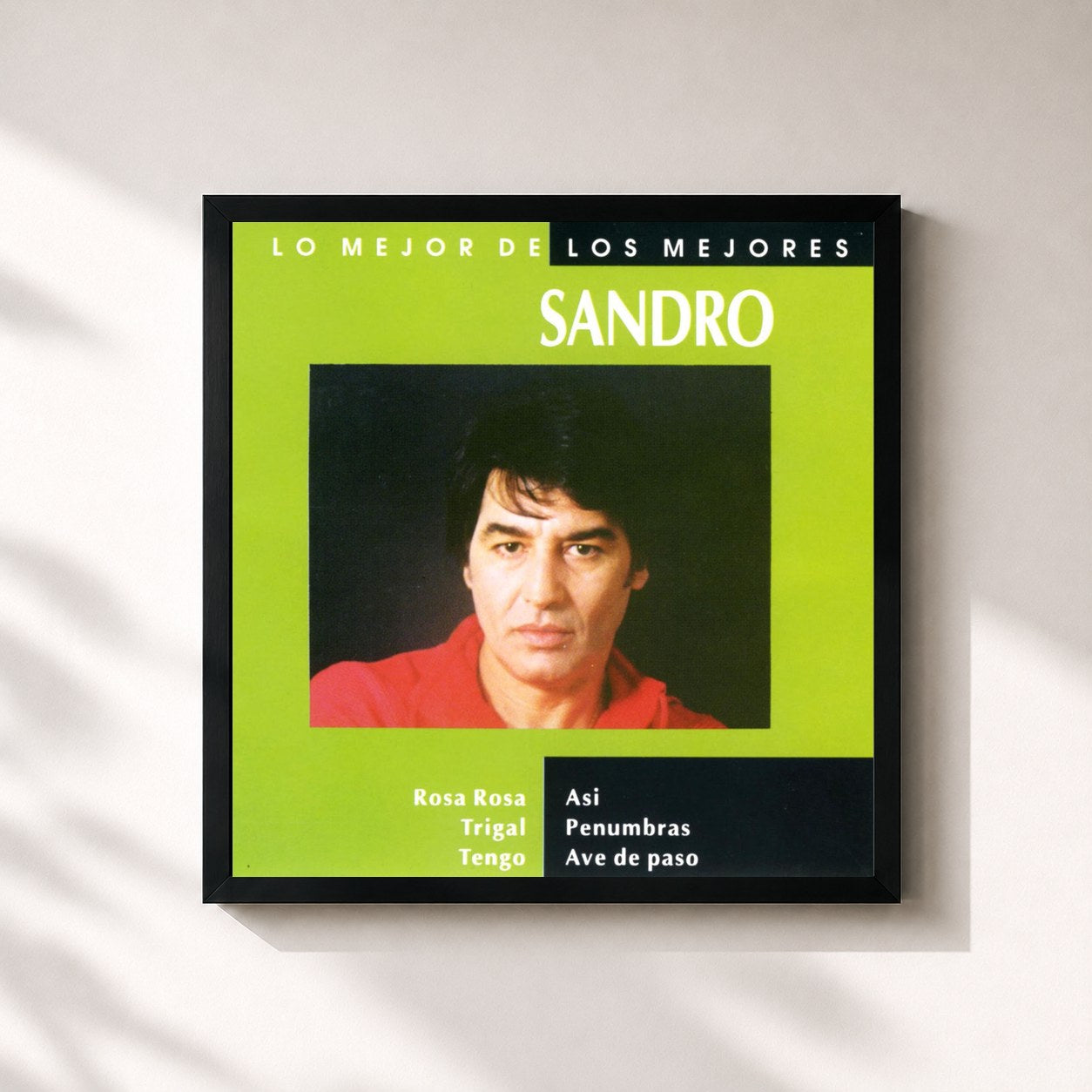 #noir Tableau carré de l'album Lo Mejor De Los Mejores de Sandro, cadre noir 32x32 cm
