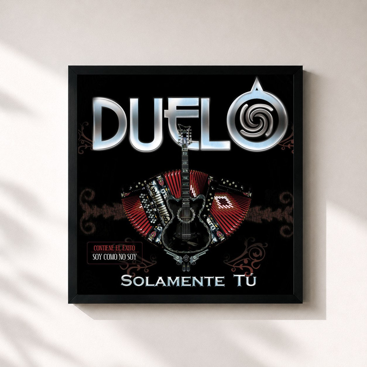 #noir Tableau carré de l'album Solamente Tú de Duelo, cadre noir 32x32 cm