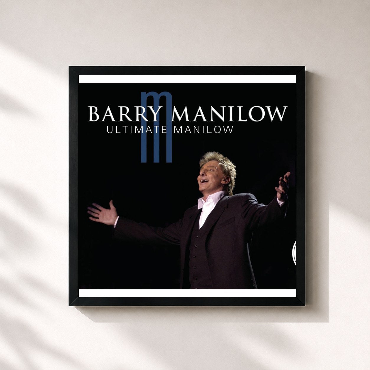 #noir Tableau carré de l'album The Ultimate de Barry Manilow, cadre noir 32x32 cm