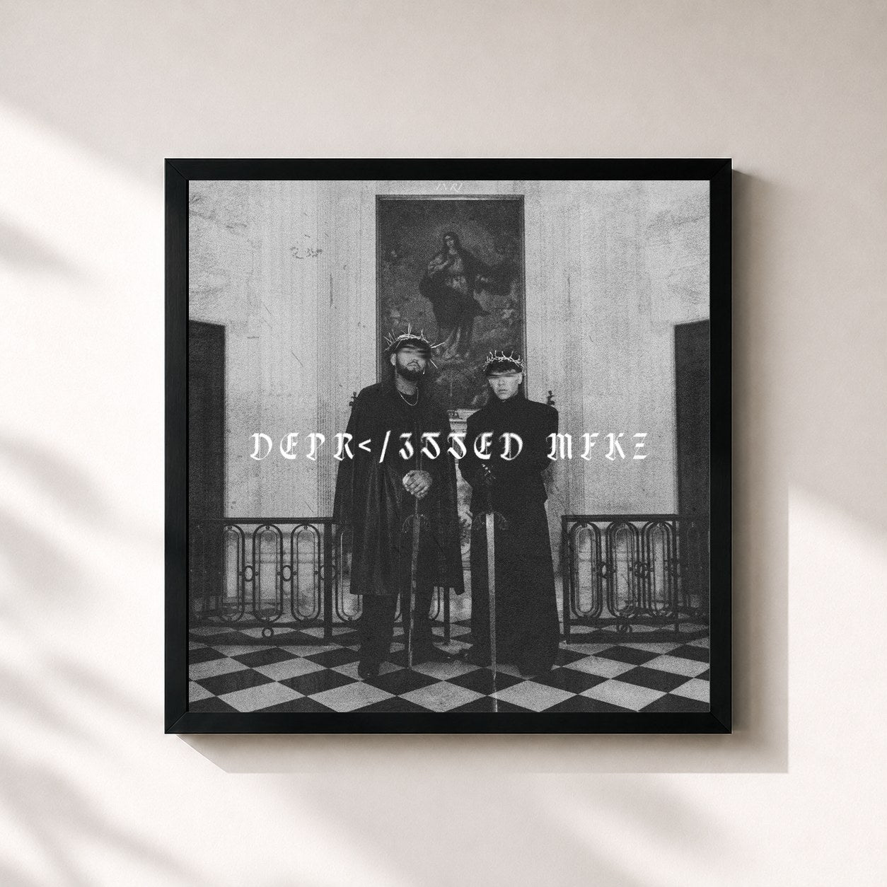 #noir Tableau carré de l'album DEPR</3$$ED MFKZ de Junior H, cadre noir 32x32 cm
