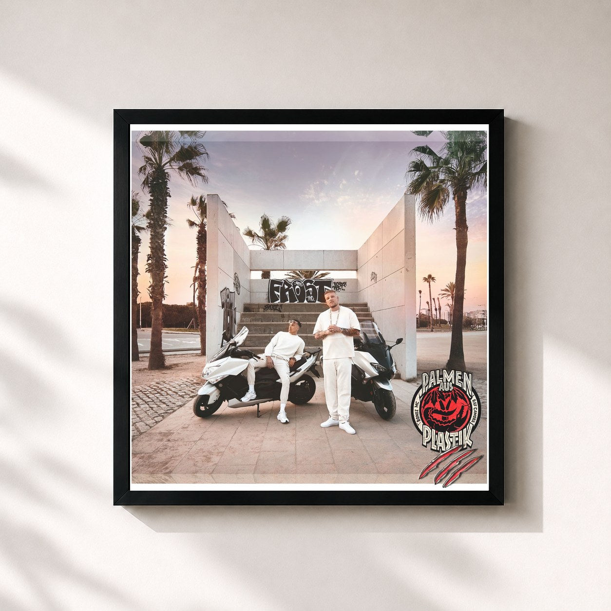 #noir Tableau carré de l'album Palmen aus Plastik 3 de Bonez MC, cadre noir 32x32 cm