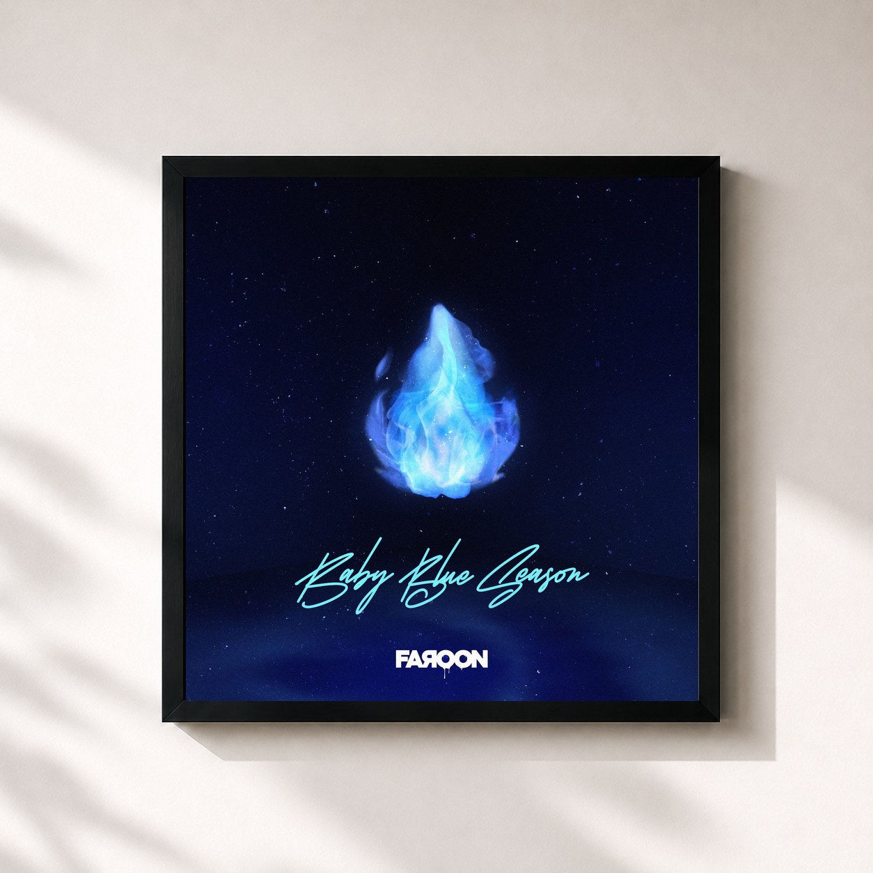 #noir Tableau carré de l'album Baby Blue Season de Faroon, cadre noir 32x32 cm
