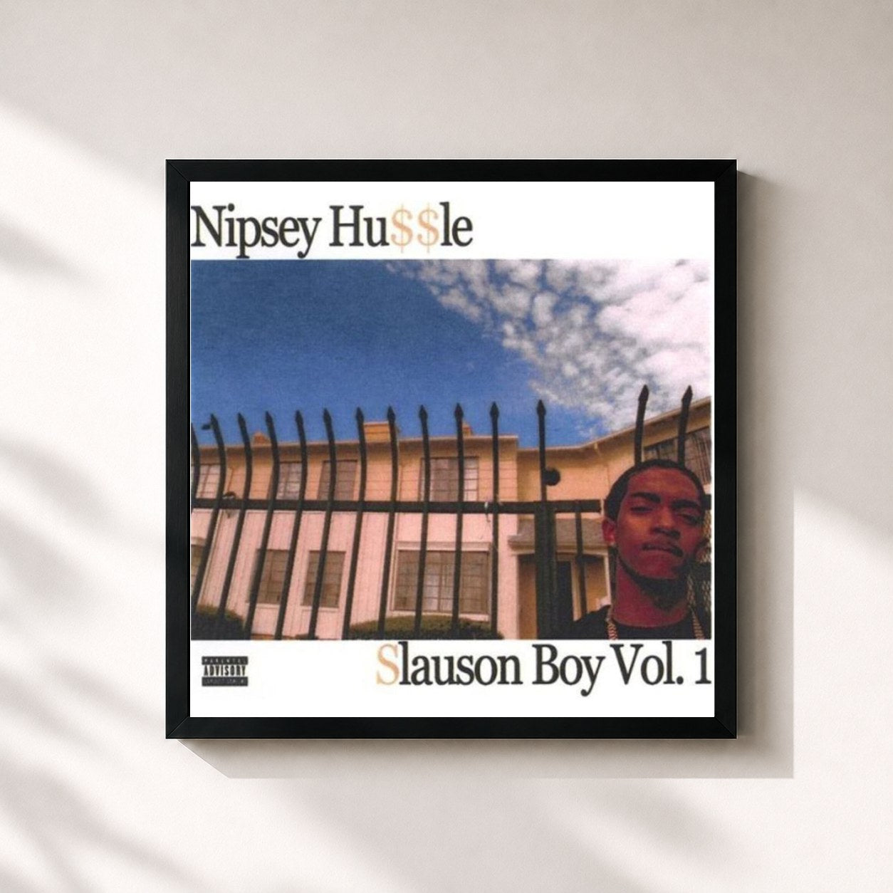 #noir Tableau carré de l'album Slauson Boy, Vol. 1 de Nipsey Hussle, cadre noir 32x32 cm