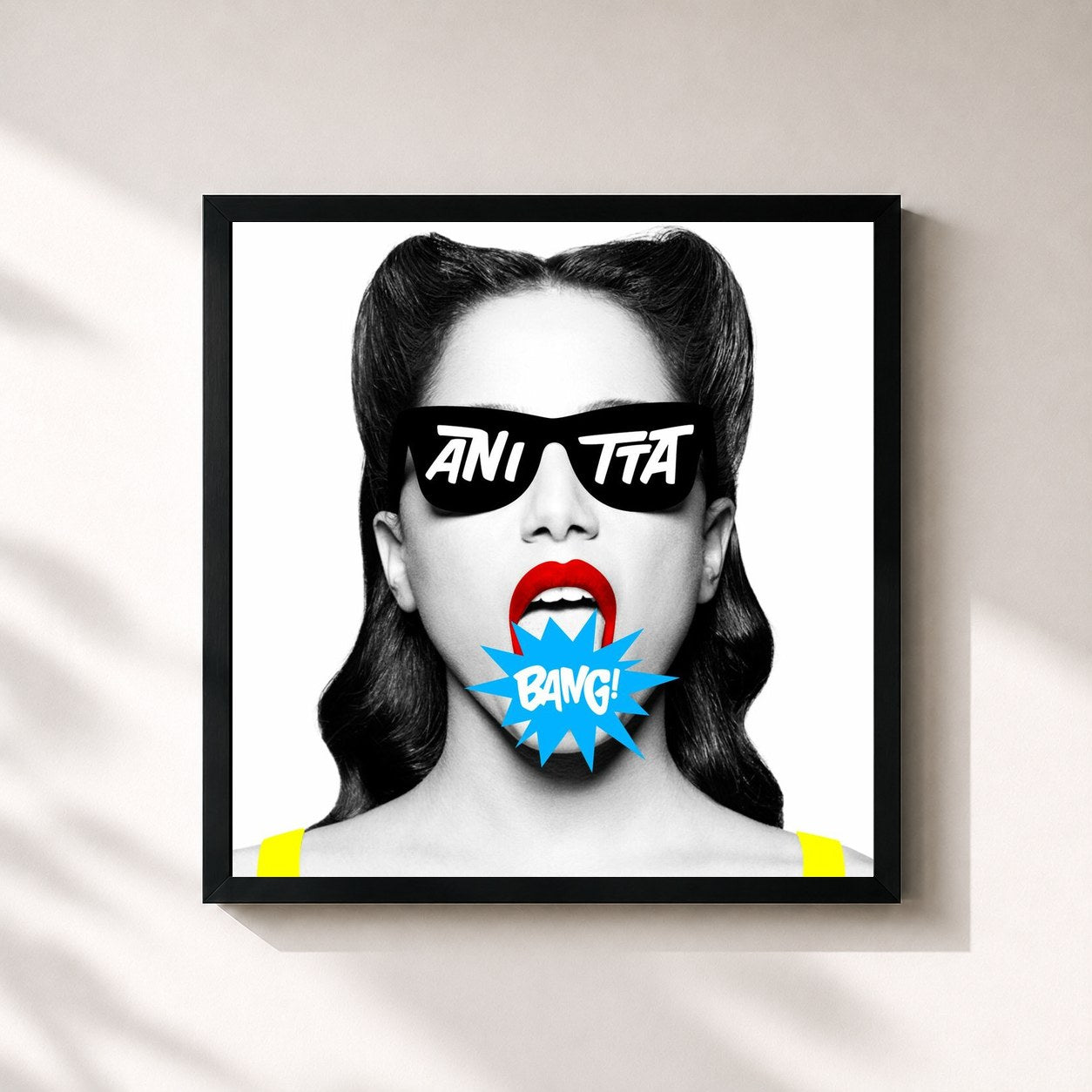 #noir Tableau carré de l'album Bang de Anitta, cadre noir 32x32 cm