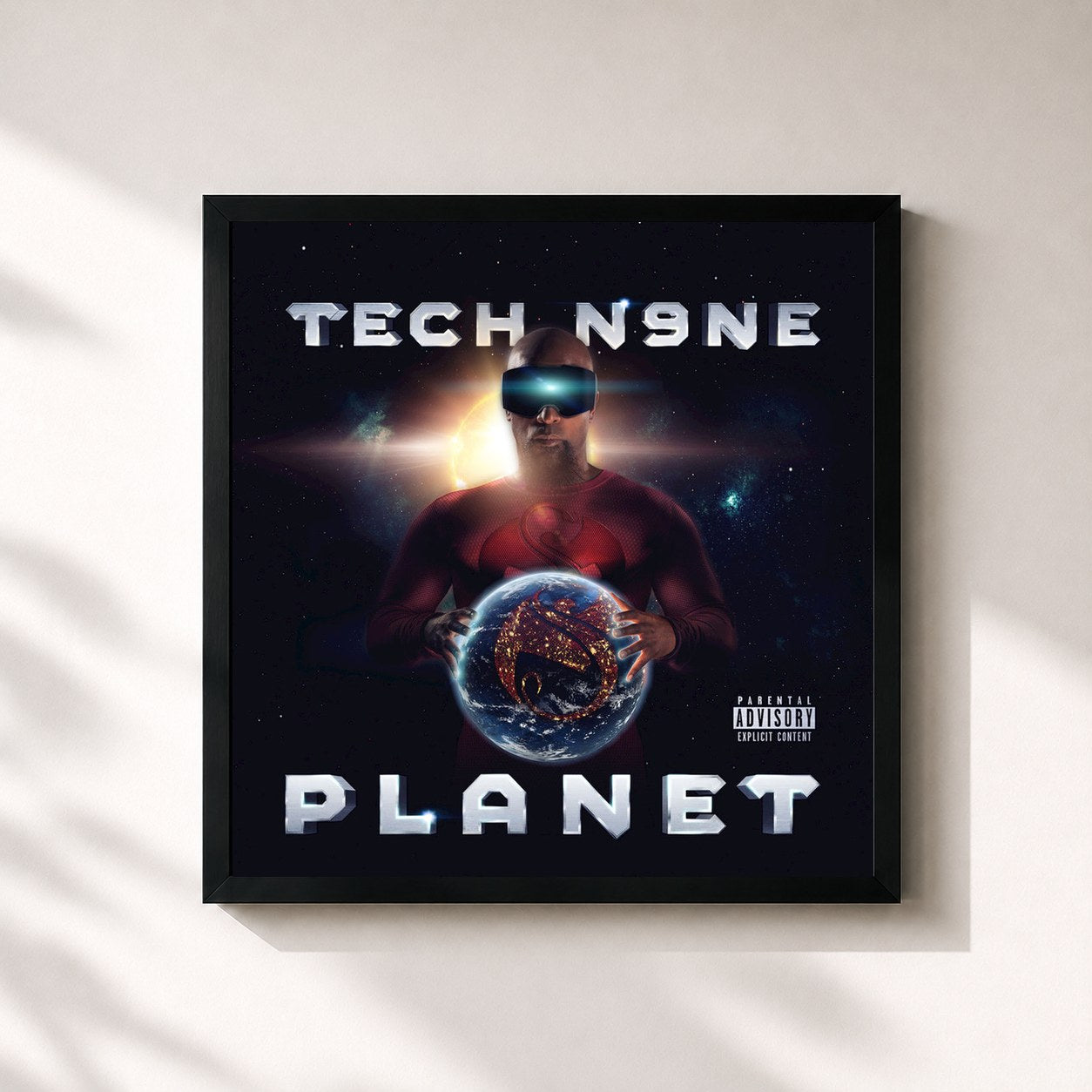 #noir Tableau carré de l'album Planet de Tech N9ne, cadre noir 32x32 cm