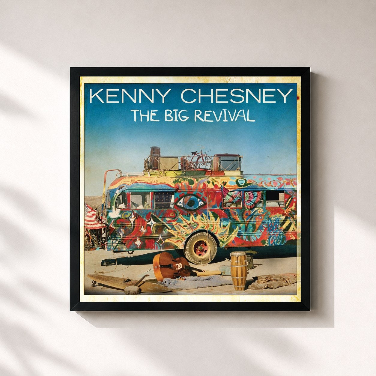 #noir Tableau carré de l'album The Big Revival de Kenny Chesney, cadre noir 32x32 cm