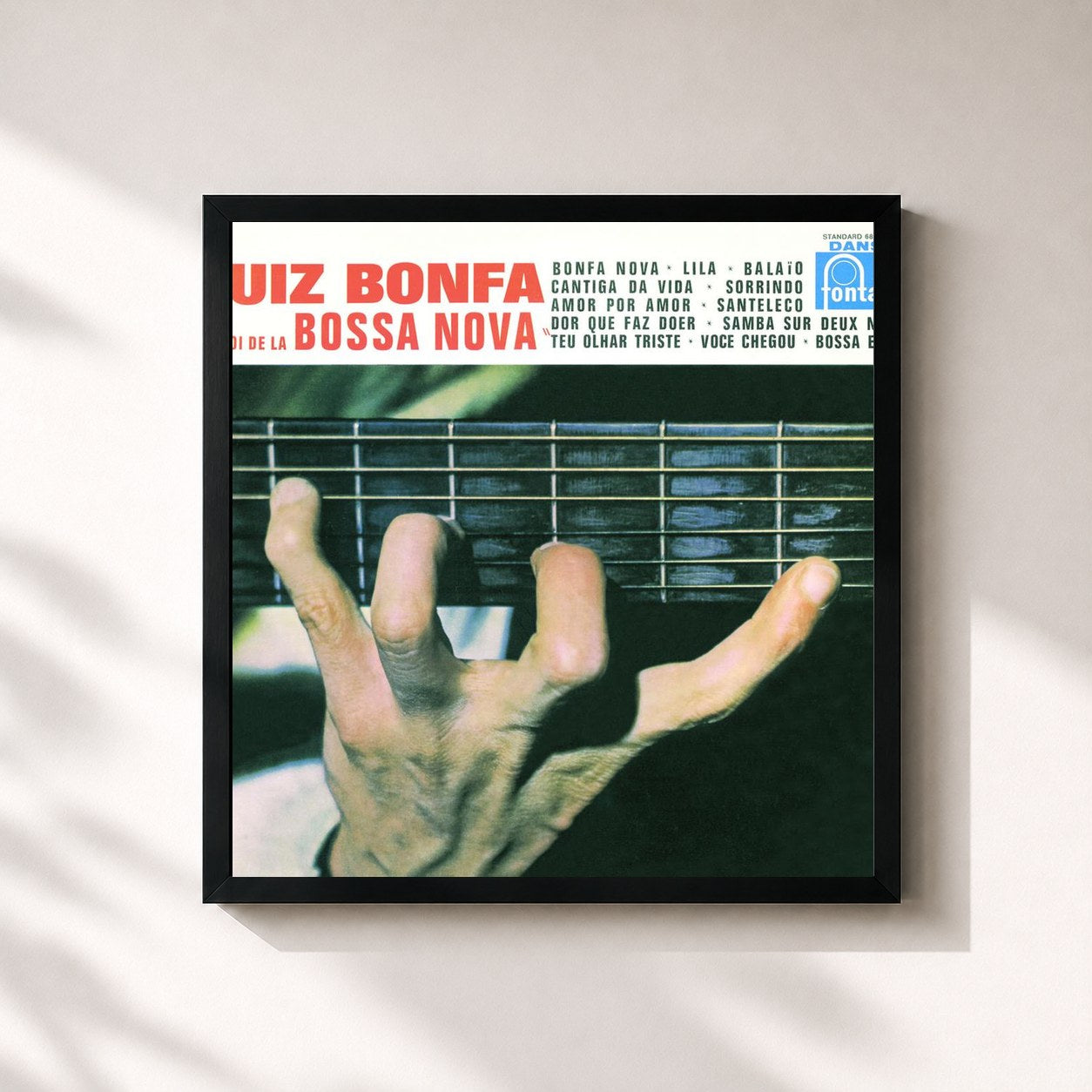 #noir Tableau carré de l'album Le Roi de la Bossa Nova de Luiz Bonfá, cadre noir 32x32 cm