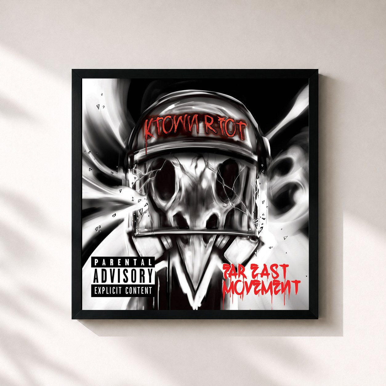 #noir Tableau carré de l'album KTown Riot de Far East Movement, cadre noir 32x32 cm
