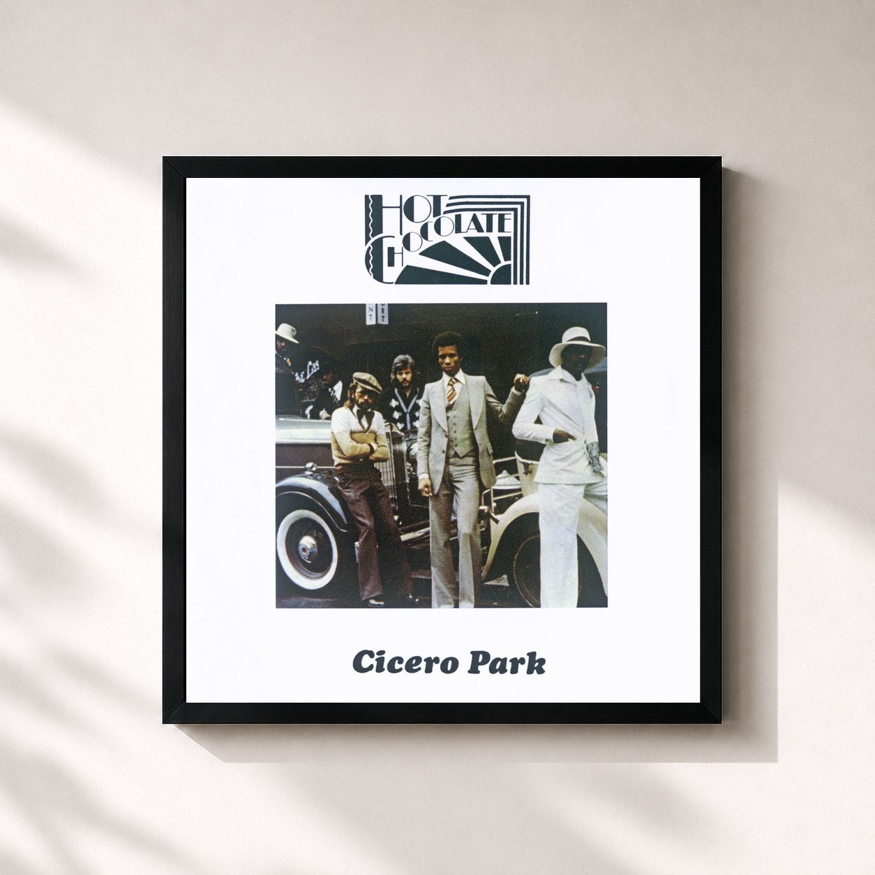 #noir Tableau carré de l'album Cicero Park de Hot Chocolate, cadre noir 32x32 cm