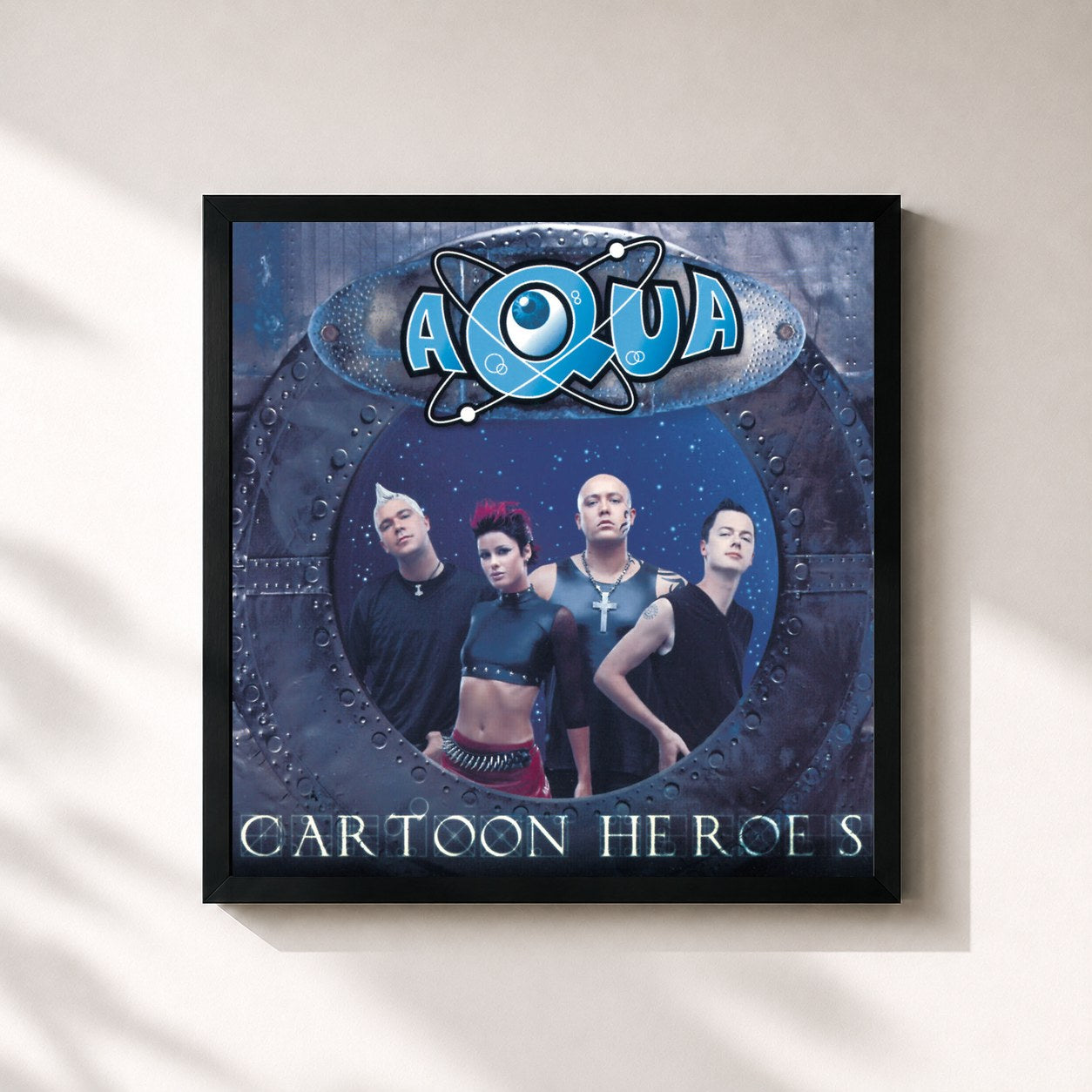 #noir Tableau carré de l'album Cartoon Heroes de Aqua, cadre noir 32x32 cm