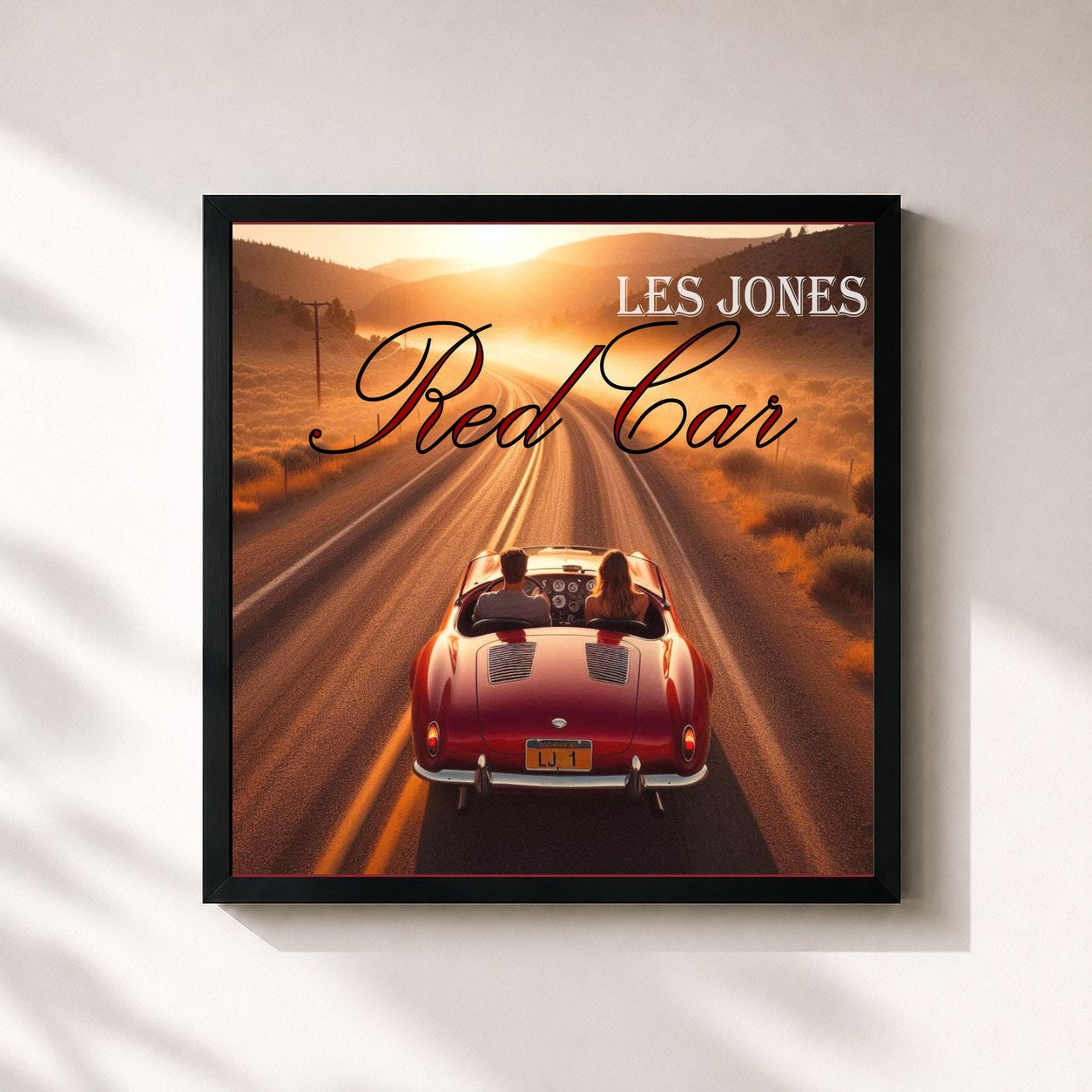 #noir Tableau carré de l'album Red Car de Les Jones, cadre noir 32x32 cm