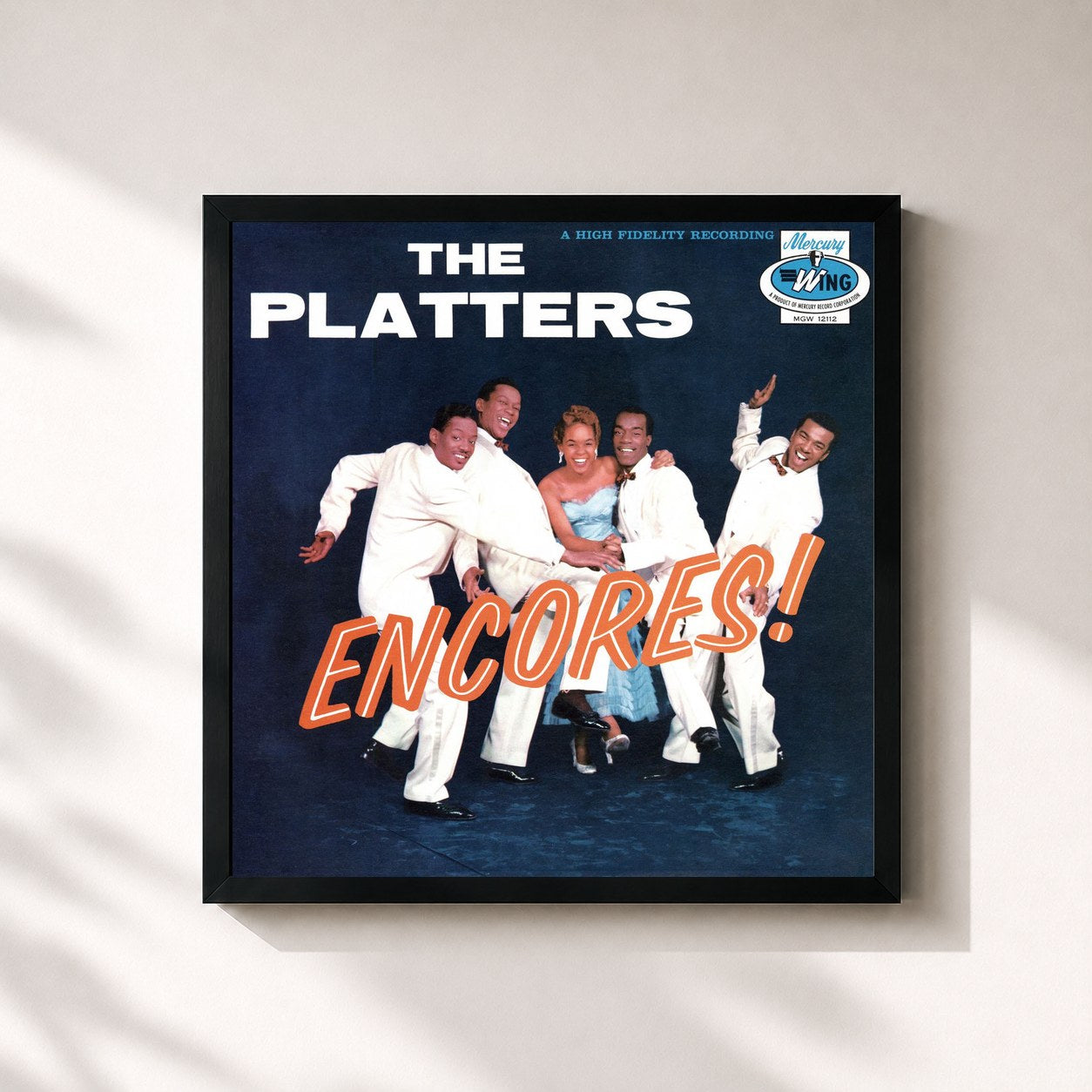 #noir Tableau carré de l'album Encores! de The Platters, cadre noir 32x32 cm