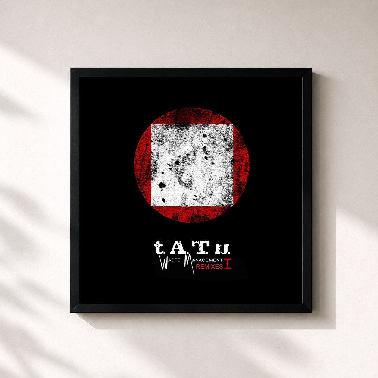 #noir Tableau carré de l'album Waste Management Remixes 1 de t.A.T.u., cadre noir 32x32 cm