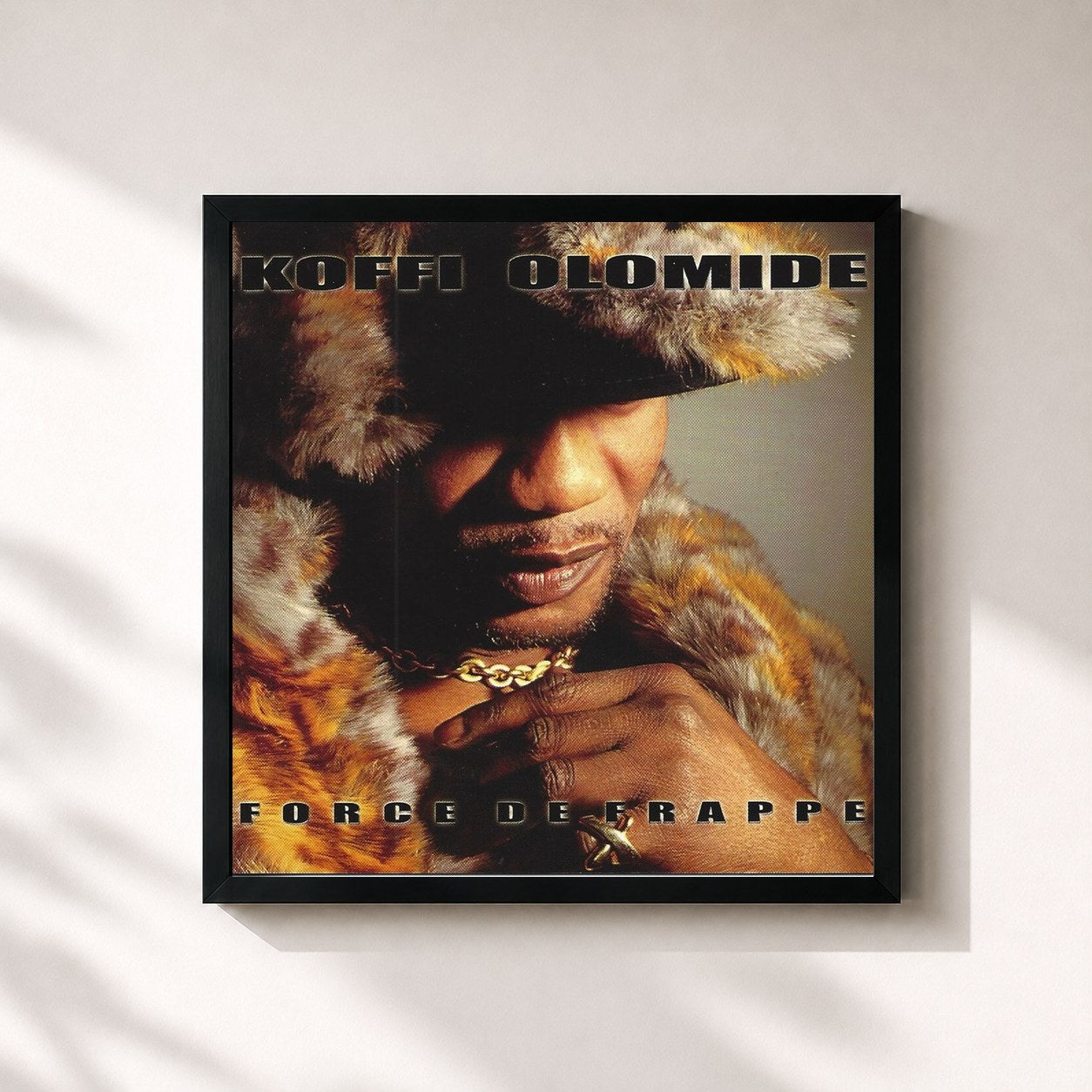 #noir Tableau carré de l'album Force de frappe de Koffi Olomidé, cadre noir 32x32 cm
