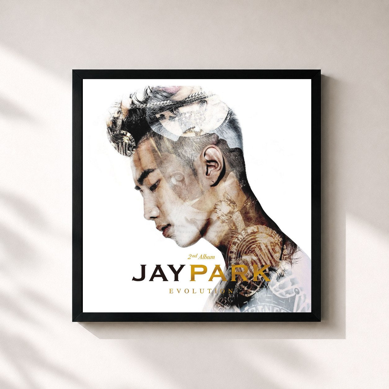 #noir Tableau carré de l'album EVOLUTION de Jay Park, cadre noir 32x32 cm