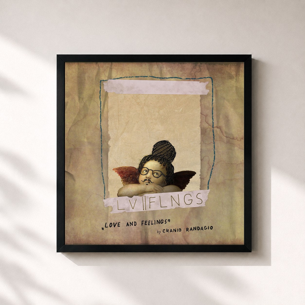 #noir Tableau carré de l'album Love & Feelings de Cranio Randagio, cadre noir 32x32 cm