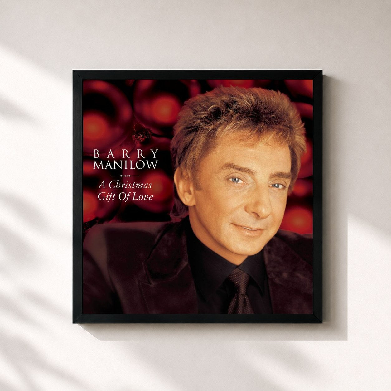 #noir Tableau carré de l'album A Christmas Gift Of Love de Barry Manilow, cadre noir 32x32 cm