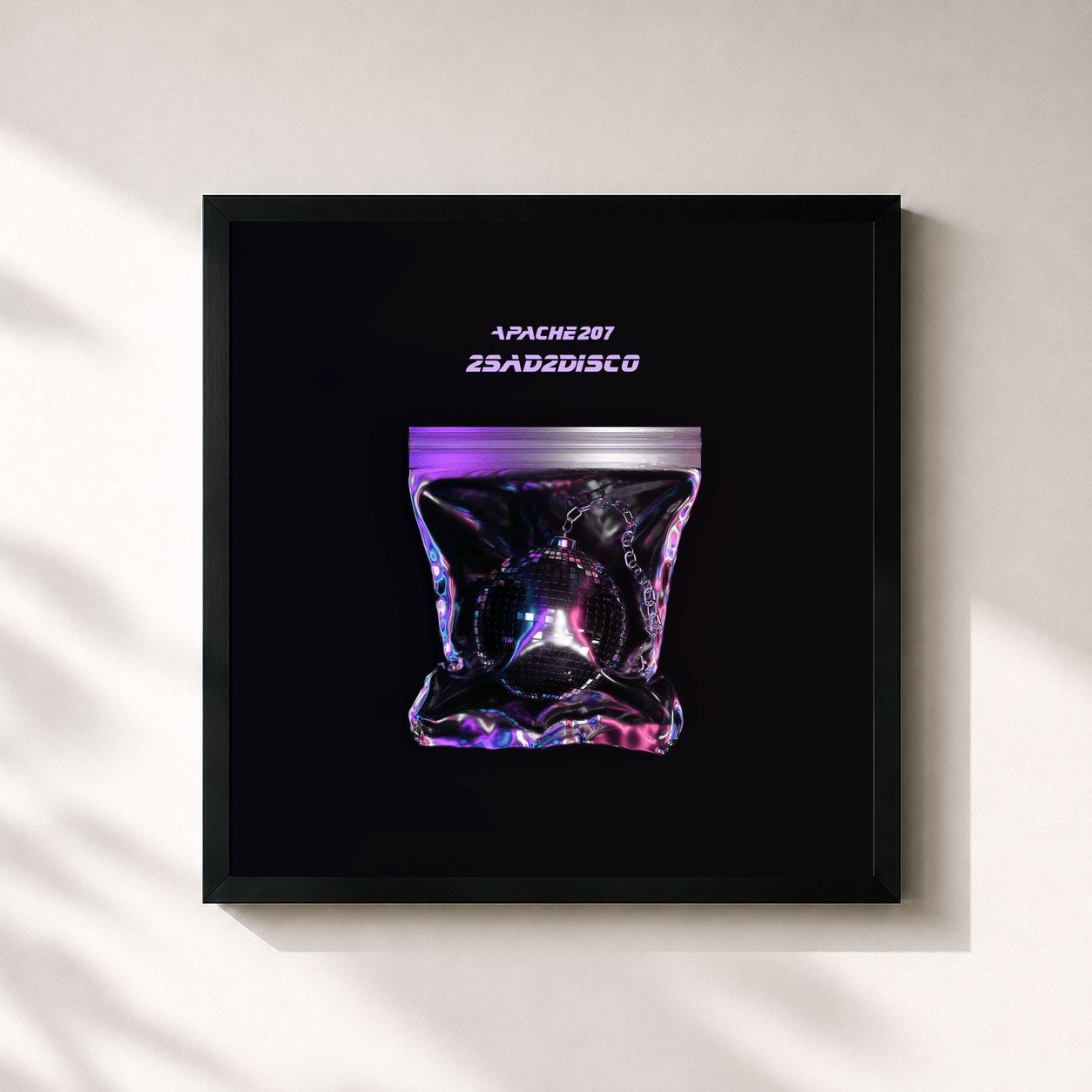 #noir Tableau carré de l'album 2sad2disco de Apache 207, cadre noir 32x32 cm