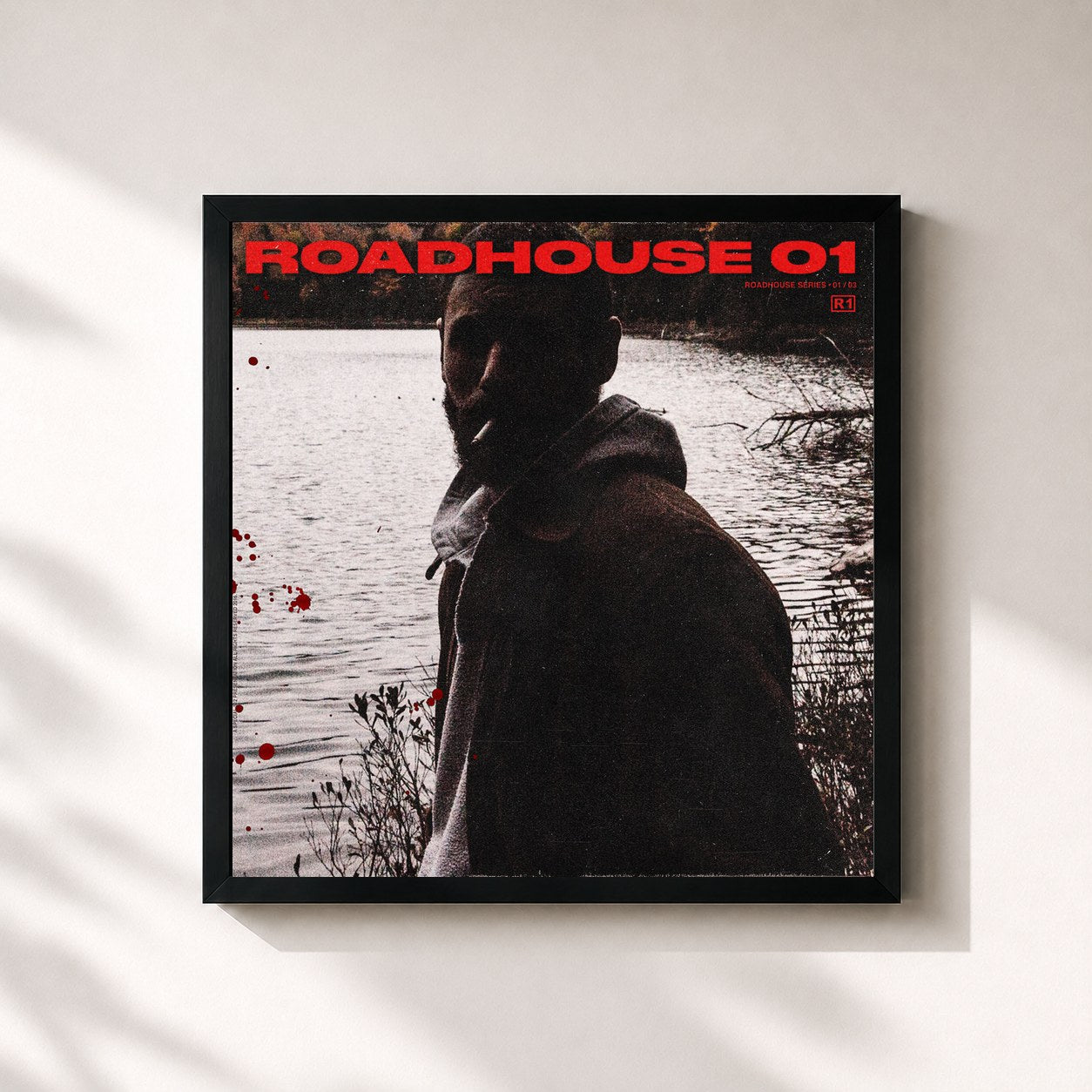 #noir Tableau carré de l'album Roadhouse 01 de Allan Rayman, cadre noir 32x32 cm