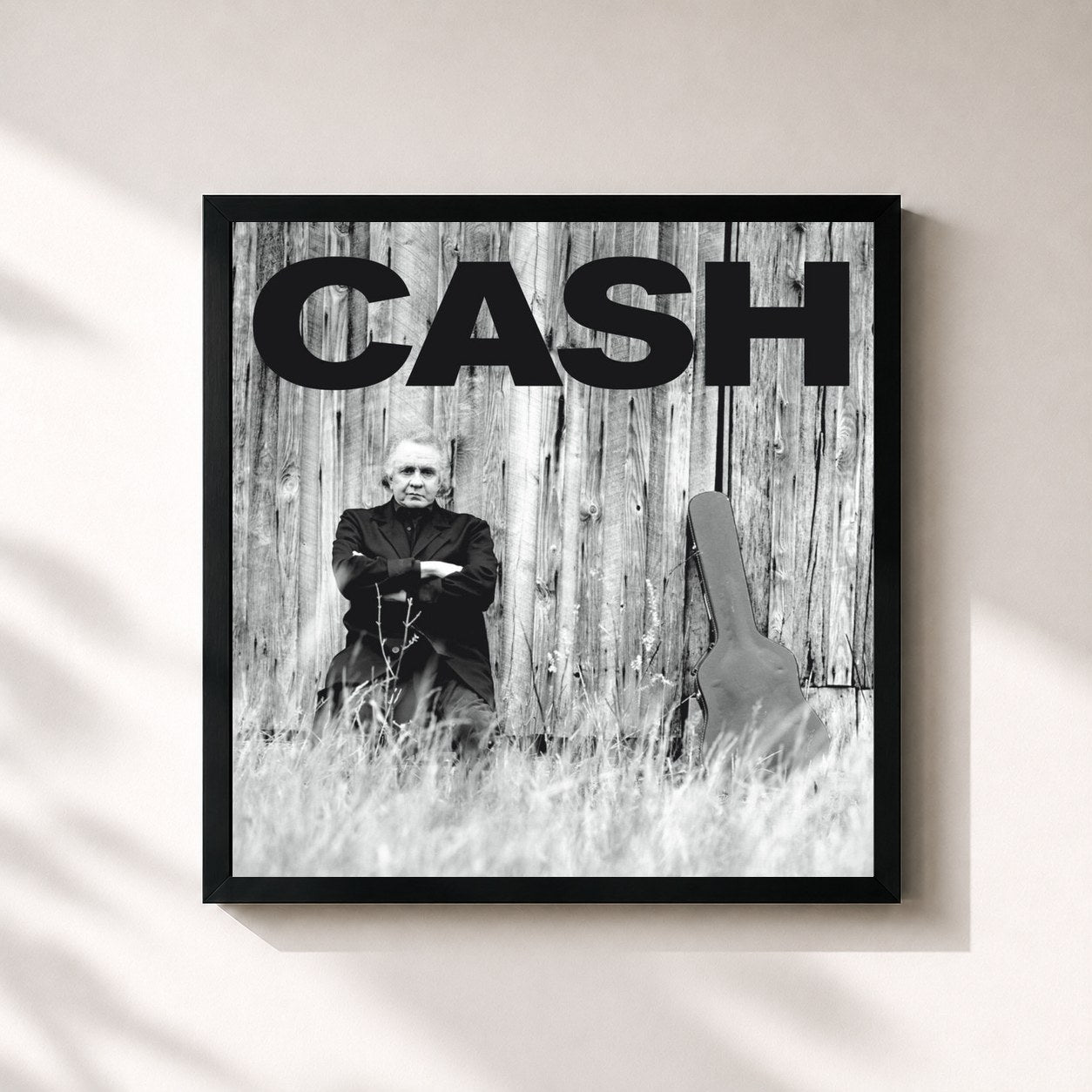 #noir Tableau carré de l'album American II: Unchained de Johnny Cash, cadre noir 32x32 cm