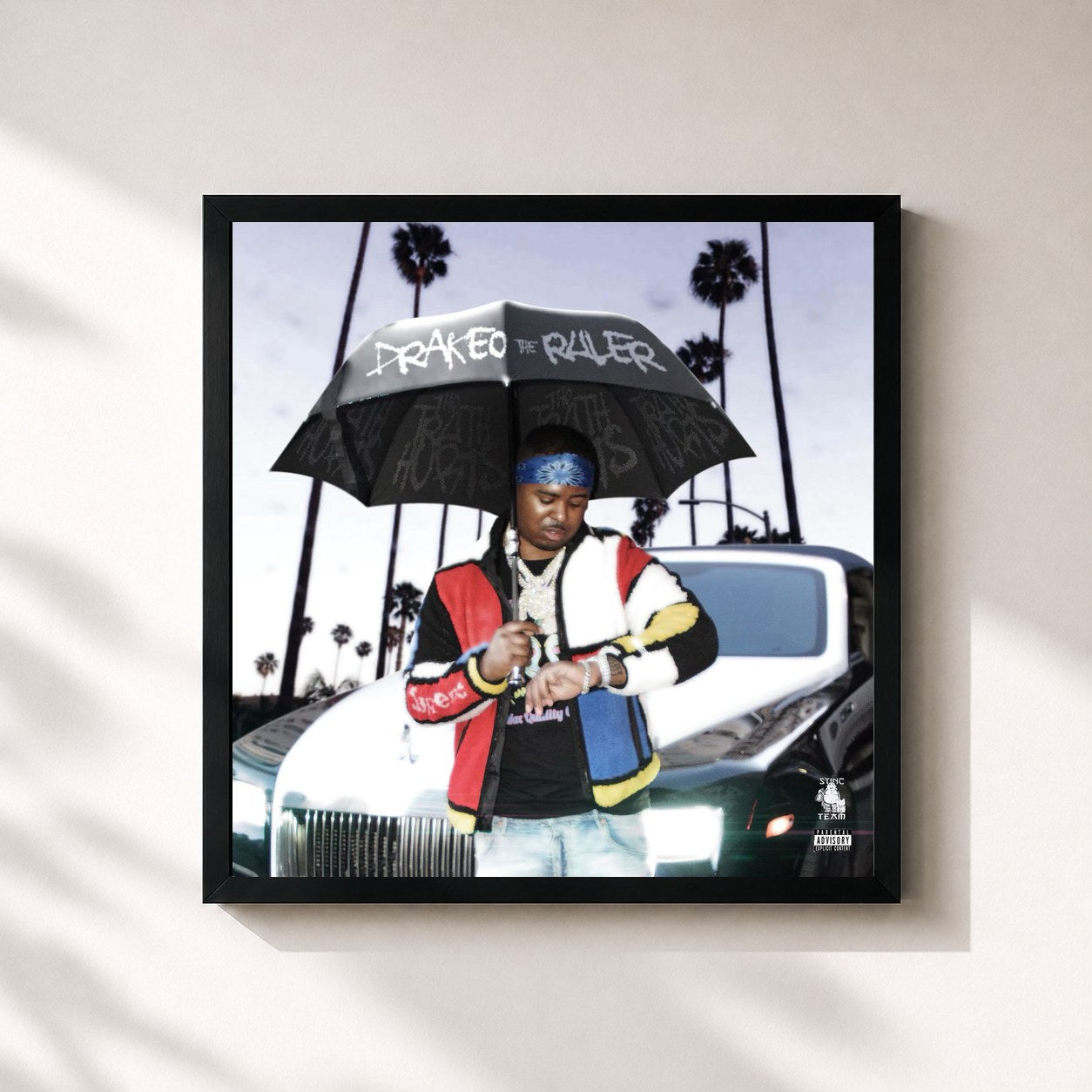 #noir Tableau carré de l'album The Truth Hurts de Drakeo the Ruler, cadre noir 32x32 cm