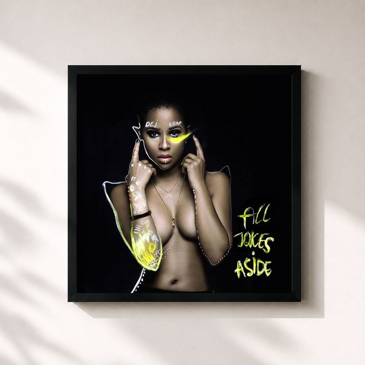 #noir Tableau carré de l'album All Jokes Aside de Dej Loaf, cadre noir 32x32 cm