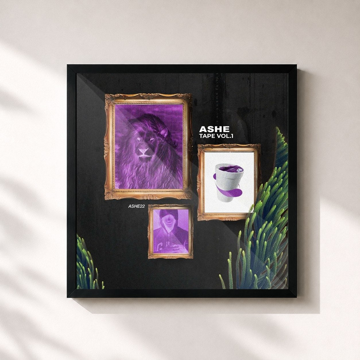 #noir Tableau carré de l'album Ashe Tape, Vol. 1 de ASHE 22, cadre noir 32x32 cm