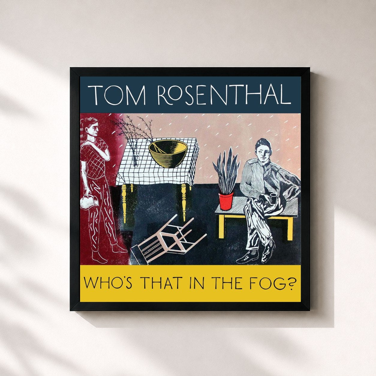 #noir Tableau carré de l'album Who's That in the Fog? de Tom Rosenthal, cadre noir 32x32 cm