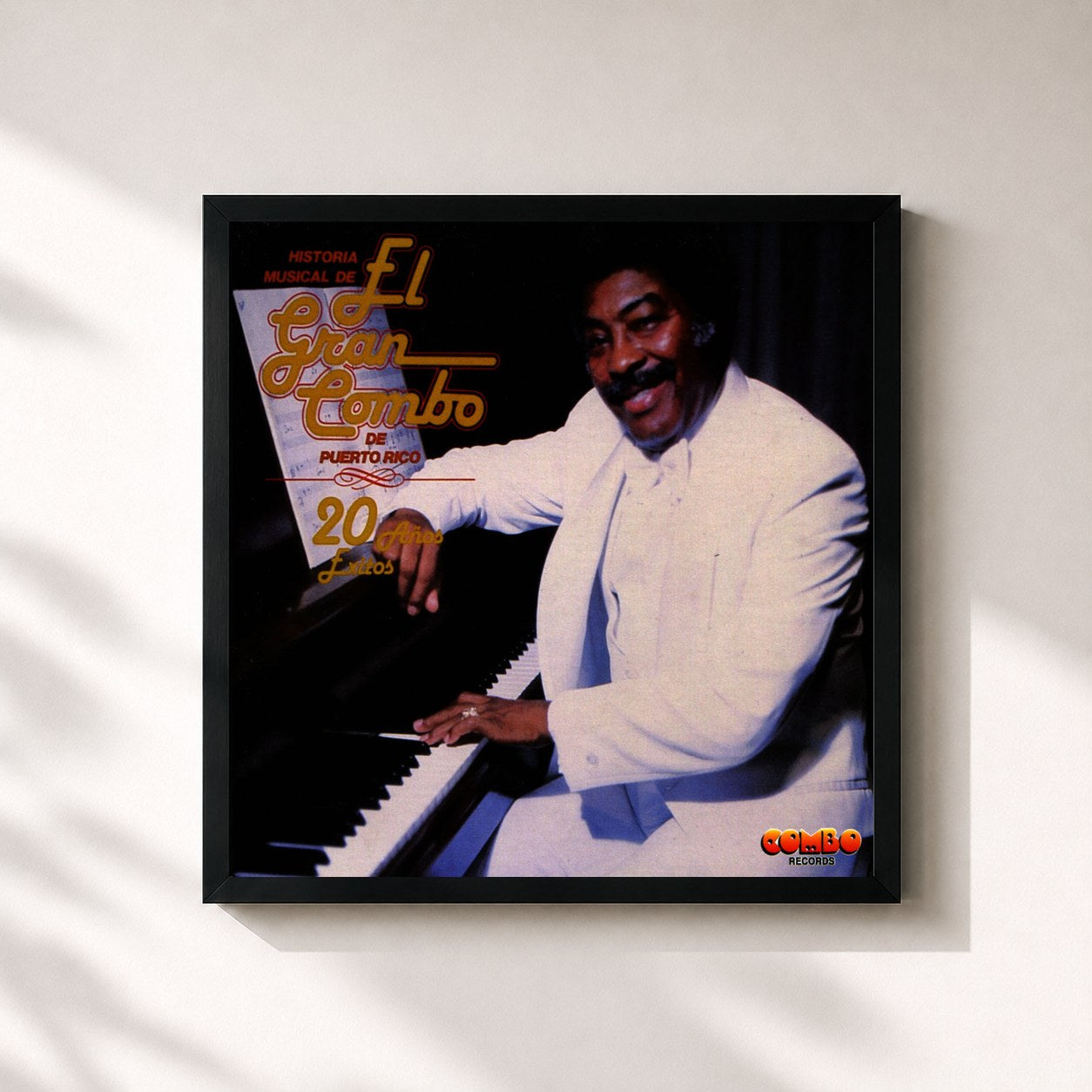 #noir Tableau carré de l'album 20th Anniversary de El Gran Combo, cadre noir 32x32 cm