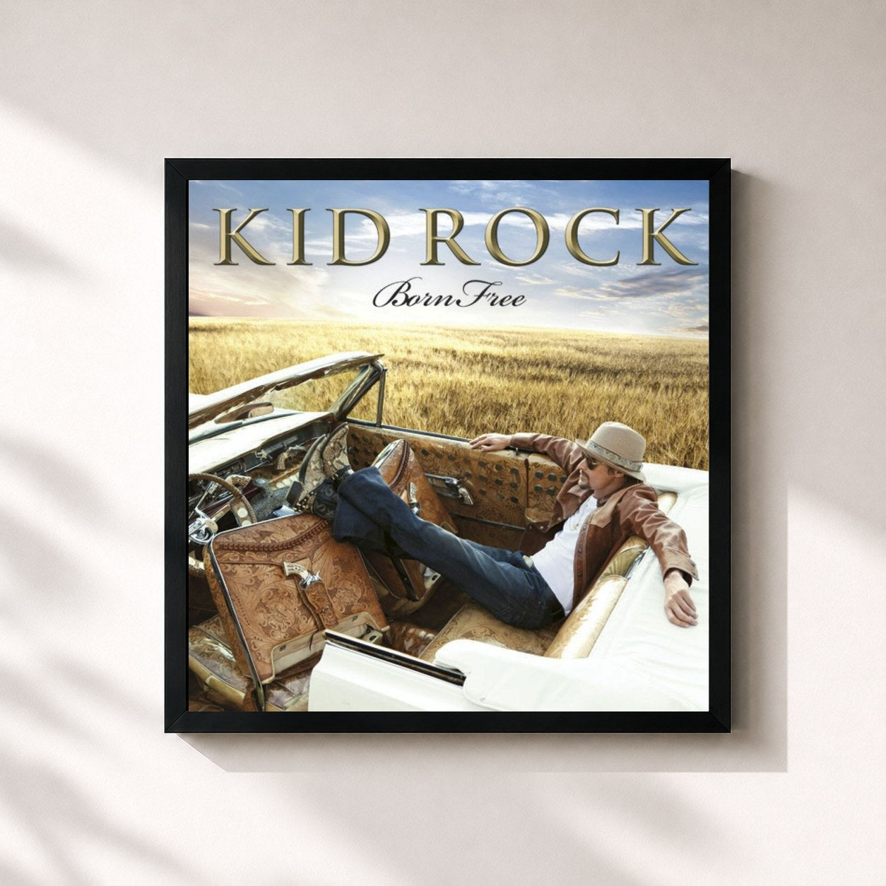 #noir Tableau carré de l'album Born Free de Kid Rock, cadre noir 32x32 cm