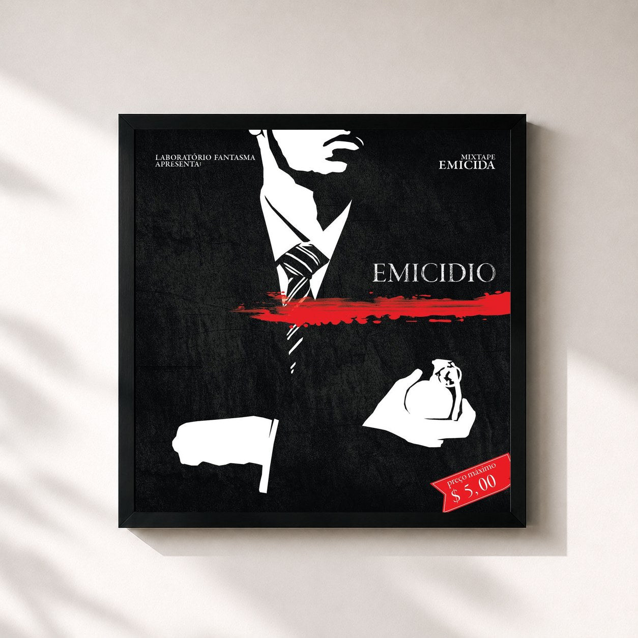 #noir Tableau carré de l'album Emicidio de Emicida, cadre noir 32x32 cm
