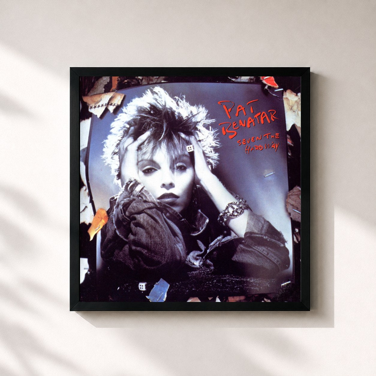 #noir Tableau carré de l'album Seven The Hard Way de Pat Benatar, cadre noir 32x32 cm