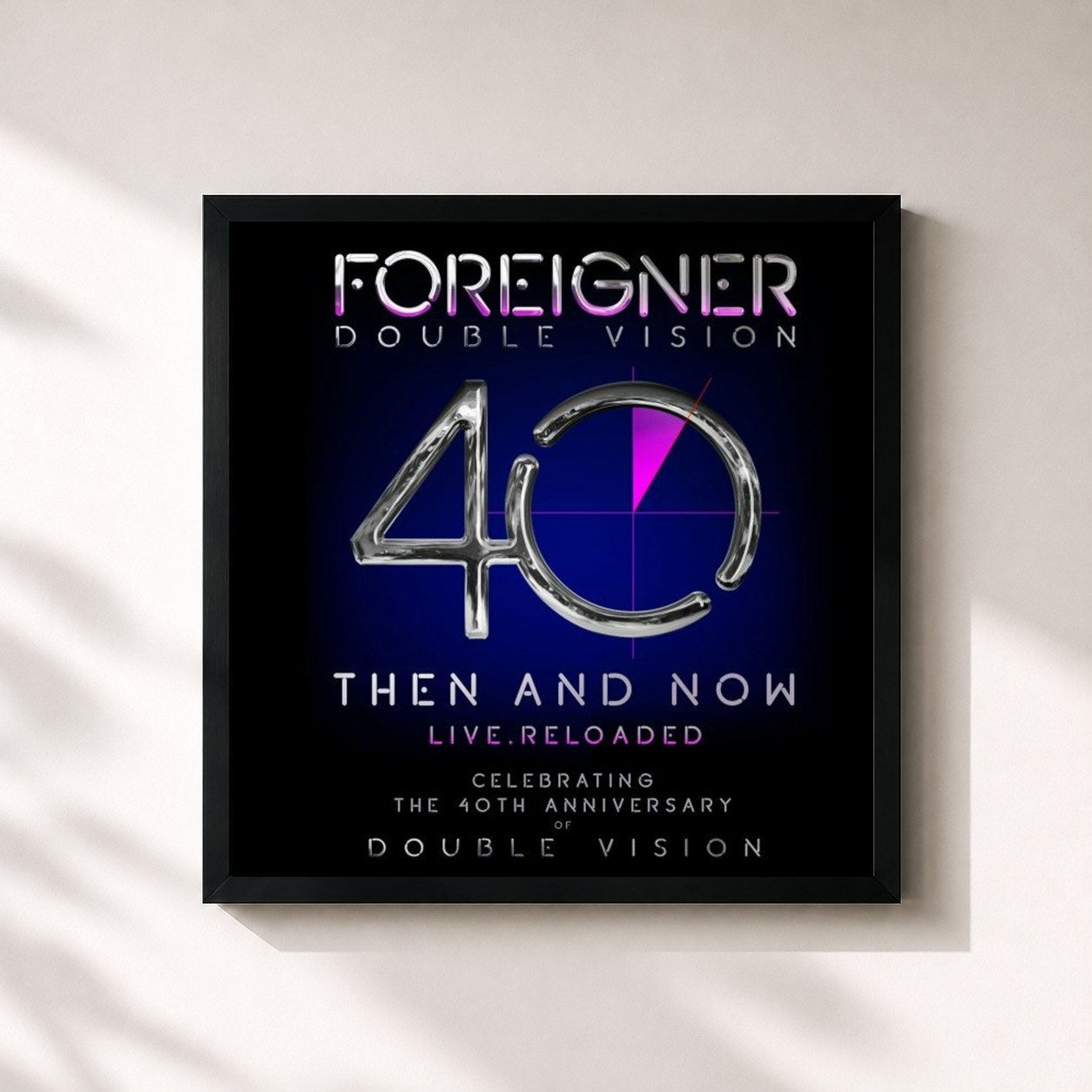 #noir Tableau carré de l'album Double Vision: Then and Now de Foreigner, cadre noir 32x32 cm