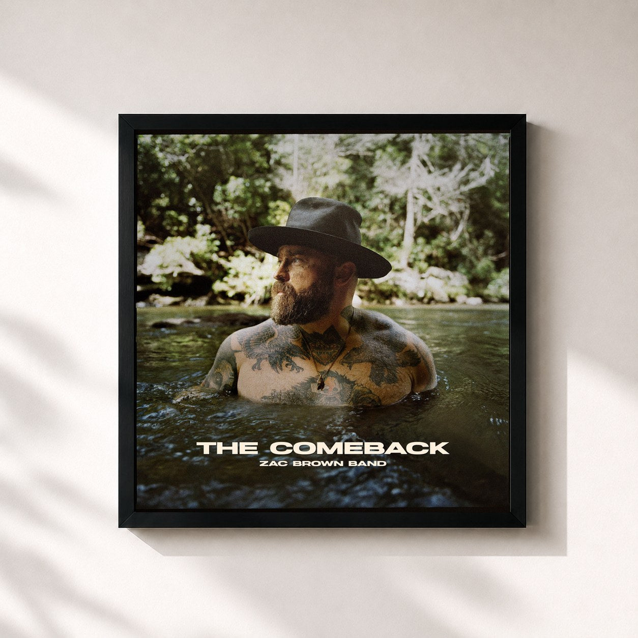#noir Tableau carré de l'album The Comeback de Zac Brown Band, cadre noir 32x32 cm