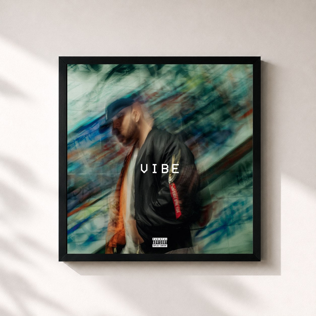 #noir Tableau carré de l'album Vibe de Fler, cadre noir 32x32 cm
