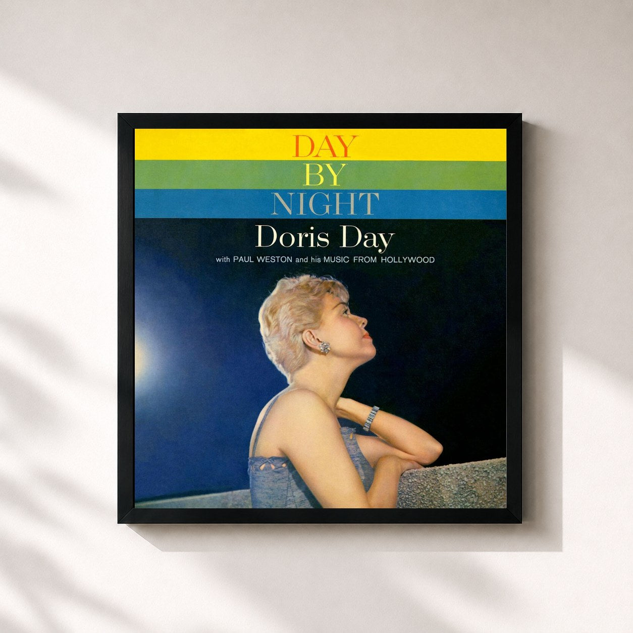 #noir Tableau carré de l'album Day By Night (with Paul Weston & His Music From Hollywood) de Doris Day, cadre noir 32x32 cm