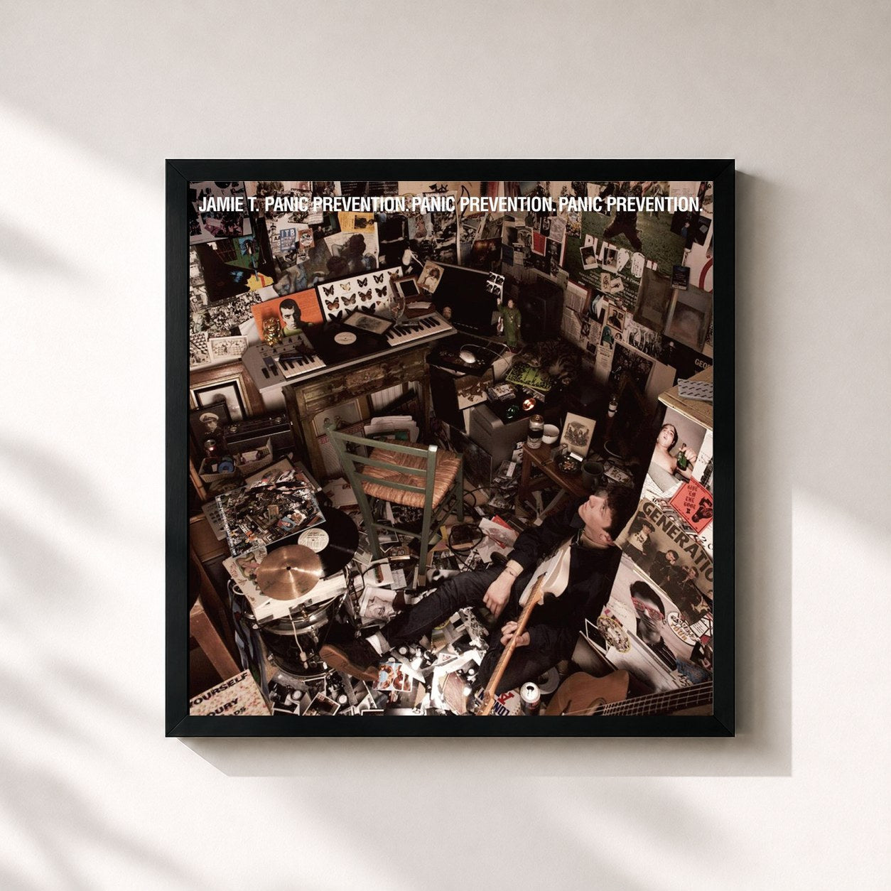 #noir Tableau carré de l'album Panic Prevention de Jamie T, cadre noir 32x32 cm