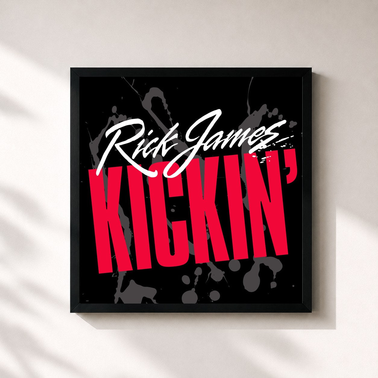 #noir Tableau carré de l'album Kickin' de Rick James, cadre noir 32x32 cm