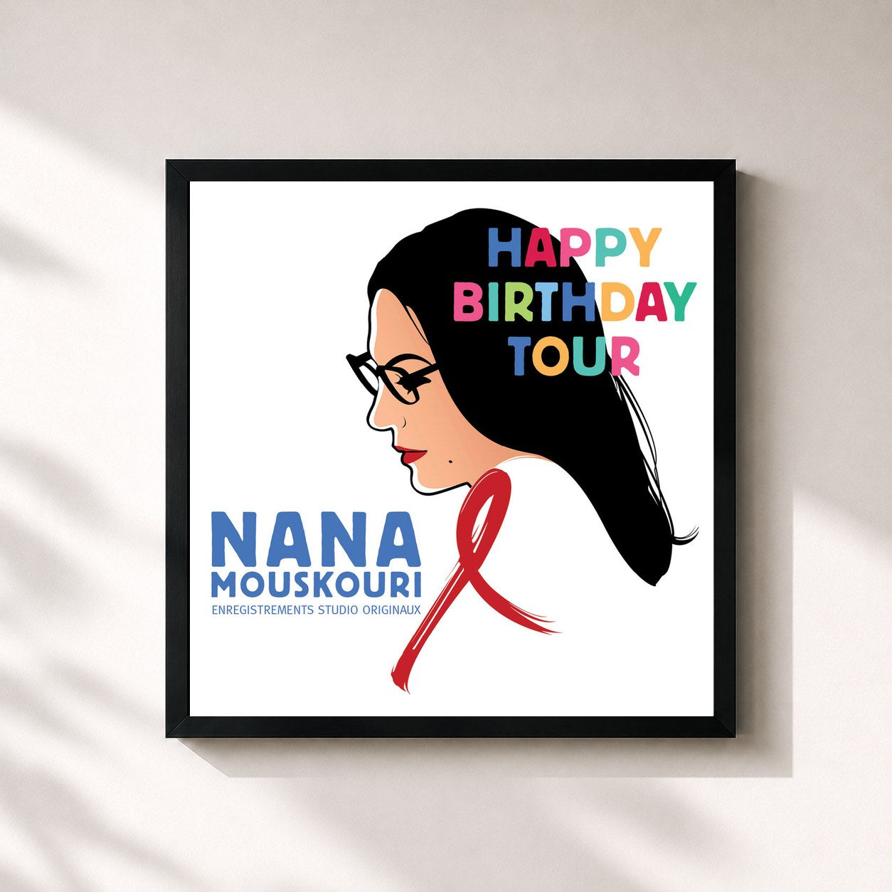 #noir Tableau carré de l'album Happy Birthday Tour de Nana Mouskouri, cadre noir 32x32 cm
