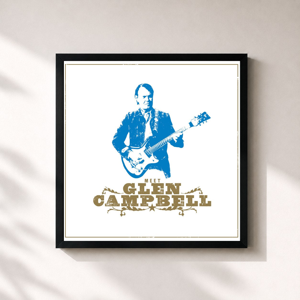 #noir Tableau carré de l'album Meet Glen Campbell de Glen Campbell, cadre noir 32x32 cm