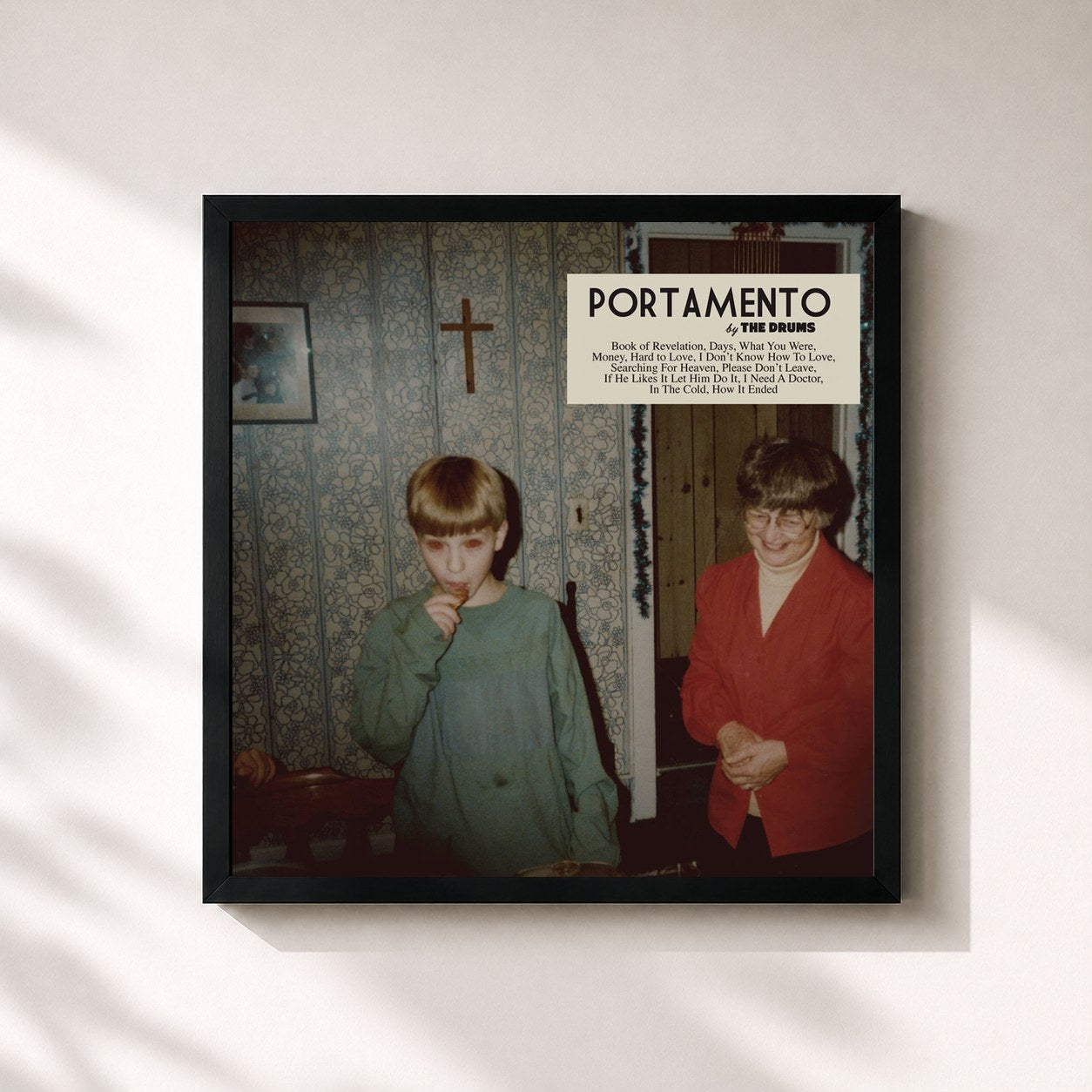 #noir Tableau carré de l'album Portamento de The Drums, cadre noir 32x32 cm