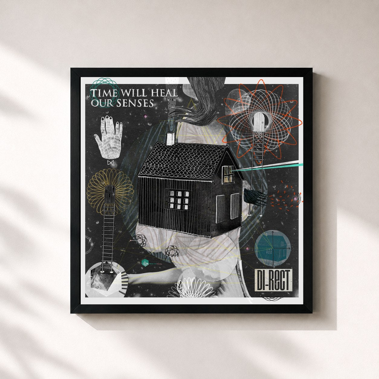 #noir Tableau carré de l'album Time Will Heal Our Senses de Di-rect, cadre noir 32x32 cm